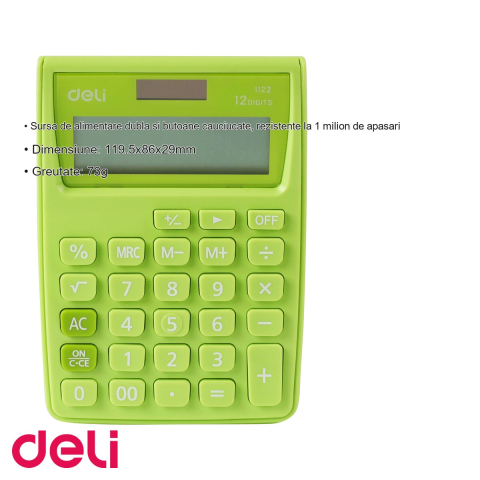 Calculator de buzunar Deli 1122, 12 cifre, alimentare dubla, pentru birou si uz fiscal [2]