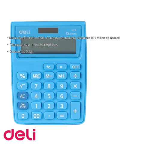 Calculator de buzunar Deli 1122, 12 cifre, alimentare dubla, pentru birou si uz fiscal [2]