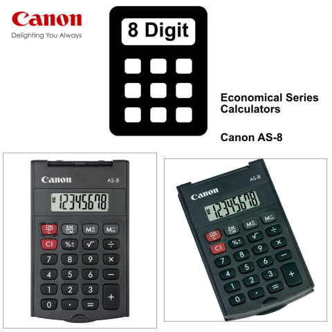 Calculator de buzunar pliabil cu 8 Digits, Canon AS-8, 97 x 60 x 11.4 mm, gri inchis [2]