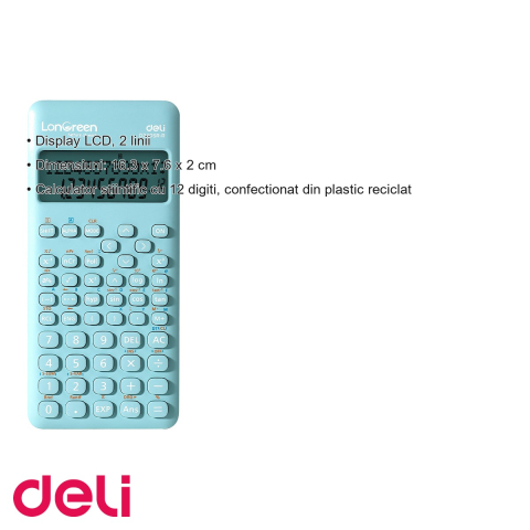 Calculator stiintific Deli, 240 functii, 12 digiti, plastic reciclat, pentru elevi si profesionisti [2]