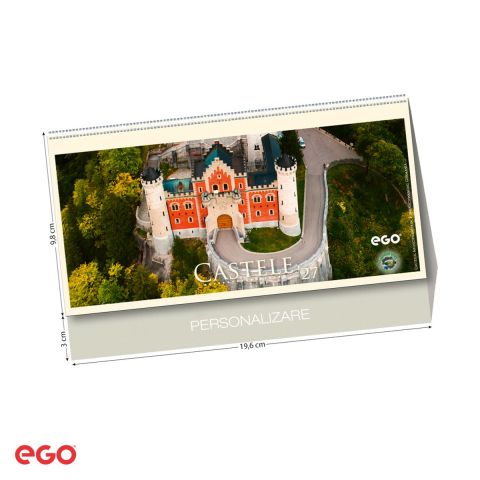 Calendare - Calendar de birou Ego Castele, 13 file, 20x10 cm, cu spira metalica