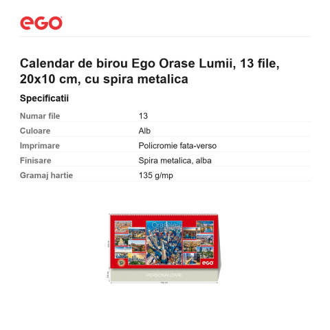 Calendar de birou Ego Orase Lumii, 13 file, 20x10 cm, cu spira metalica [2]