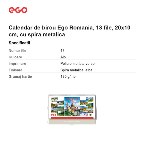 Calendar de birou Ego Romania, 13 file, 20x10 cm, cu spira metalica [2]