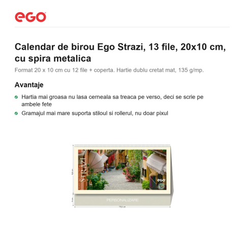 Calendar de birou Ego Strazi, 13 file, 20x10 cm, cu spira metalica [1]