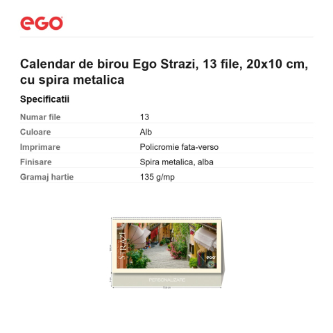 Calendar de birou Ego Strazi, 13 file, 20x10 cm, cu spira metalica [2]