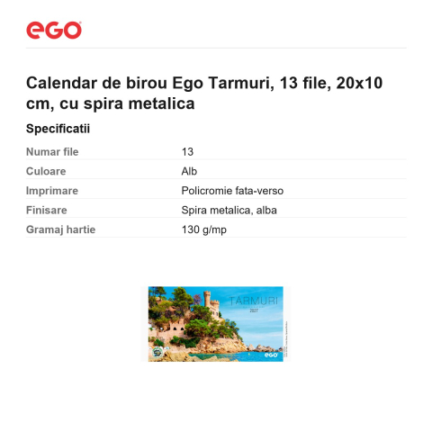 Calendar de birou Ego Tarmuri, 13 file, 20x10 cm, cu spira metalica [2]