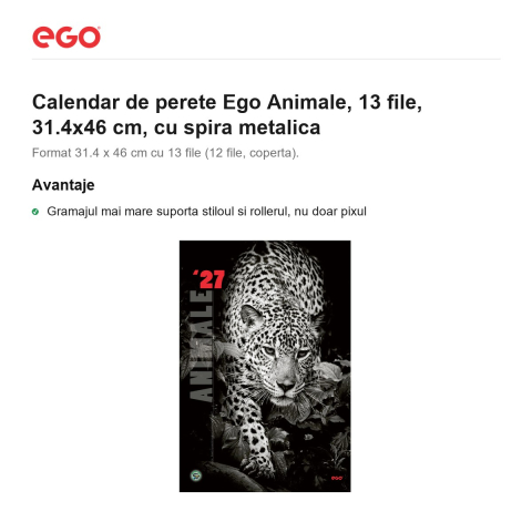 Calendar de perete Ego Animale, 13 file, 31.4x46 cm, cu spira metalica [1]