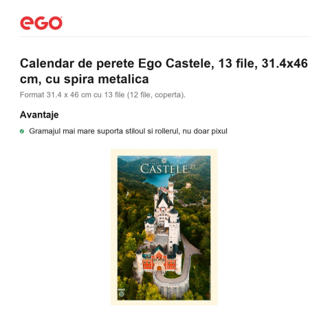 Calendar de perete Ego Castele, 13 file, 31.4x46 cm, cu spira metalica [1]
