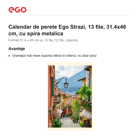Calendar de perete Ego Strazi, 13 file, 31.4x46 cm, cu spira metalica [1]