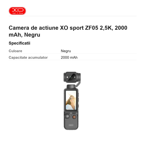 Camera de actiune XO sport ZF05 2,5K, 2000 mAh, Negru [2]