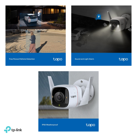 Camera de supraveghere exterior TP-Link Tapo C320WS, 2K QHD, Wi-Fi 2.4 GHz si Ethernet, vedere nocturna color Starlight, 2 spoturi, IP66, detectie AI, alb [4]