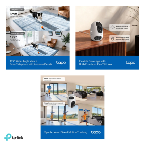 Camera de supraveghere interior TP-Link Tapo C245D, doua obiective 2K 3MP, pan 360 si tilt, urmarire sincronizata, Wi-Fi 2.4 GHz, AI, vedere nocturna IR 12 m, alb [4]