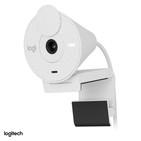 Accesorii IT - Camera web Logitech Brio 300, Full HD 1080p, USB-C, corectie a luminii RightLight 2, microfon cu reducere a zgomotului, capac de intimitate, alb crem, 960-001442