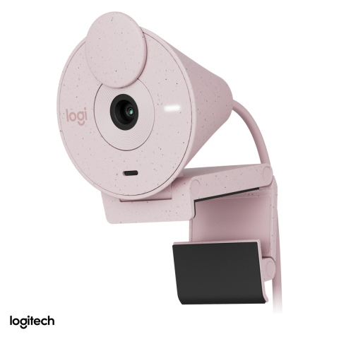 Accesorii IT - Camera web Logitech Brio 300, Full HD 1080p, USB-C, corectie a luminii RightLight 2, microfon cu reducere a zgomotului, capac de intimitate, roz, 960-001448