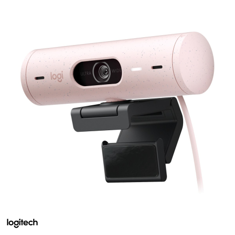 Accesorii IT - Camera web Logitech Brio 500, Full HD 1080p cu HDR, USB-C, Show-Mode, microfoane stereo cu reducere a zgomotului, capac de intimitate, roz, 960-001421