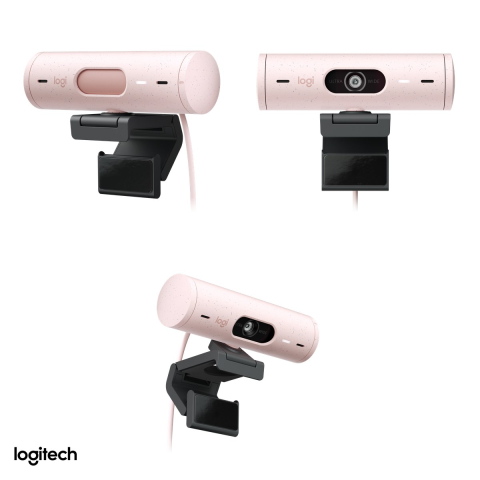 Camera web Logitech Brio 500, Full HD 1080p cu HDR, USB-C, Show-Mode, microfoane stereo cu reducere a zgomotului, capac de intimitate, roz, 960-001421 [3]