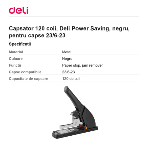 Capsator 120 coli, Deli Power Saving, negru, pentru capse 23/6-23 [2]