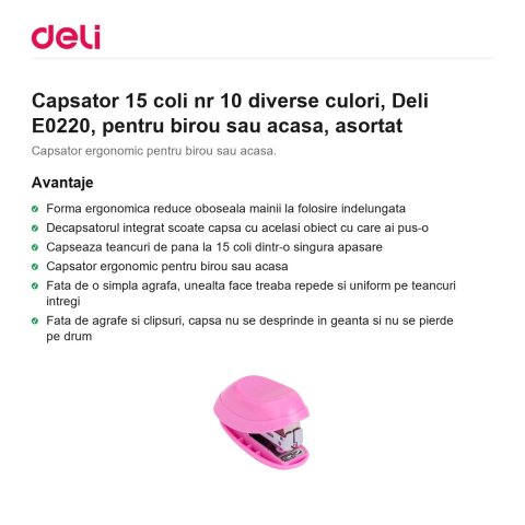 Capsator 15 coli nr 10 diverse culori, Deli E0220, pentru birou sau acasa, asortat [1]