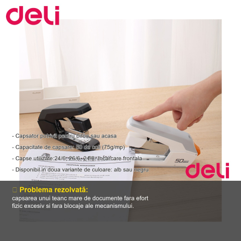 Capsator 50 coli Deli Efortless E0371, tehnologie effortless, incarcare frontala, pentru birou si acasa [1]