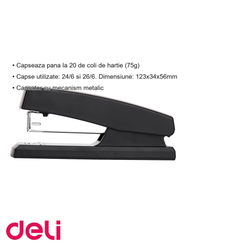 Capsator Deli E0425, mecanism metalic, capacitate 20 coli, pentru birou si scoala [2]