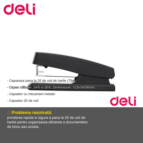 Capsator Deli E0425, mecanism metalic, capacitate 20 coli, pentru birou si scoala [1]