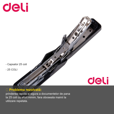 Capsator Deli Half Strip, 25 coli, capse 24/6, efort redus, pentru birou si uz zilnic [1]