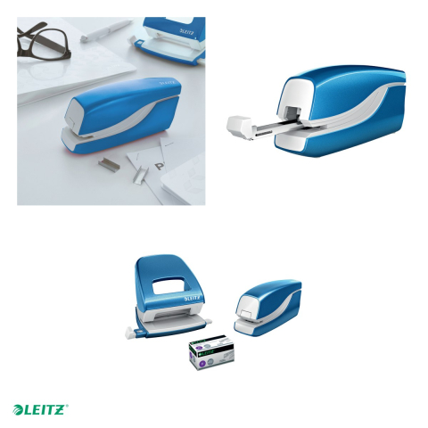 Capsator electric Leitz WOW NeXXt Series, cu baterii, capsare 10 coli, 1000 capse e1 incluse, albastru [3]