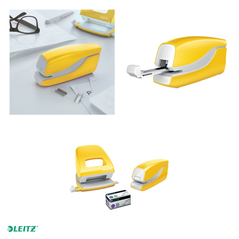 Capsator electric Leitz WOW NeXXt Series, cu baterii, capsare 10 coli, 1000 capse e1 incluse, galben [3]