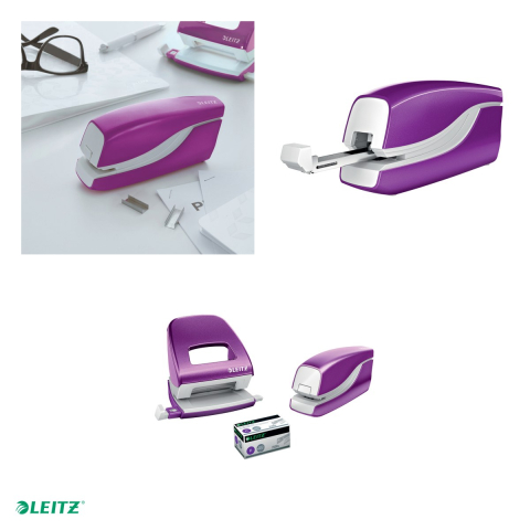 Capsator electric Leitz WOW NeXXt Series, cu baterii, capsare 10 coli, 1000 capse e1 incluse, mov [3]