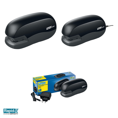 Capsator electric Rapid Fixativ 20EX, 20 coli, pentru capse 24/6 si 26/6, cu adaptor de priza, 55x74x155 mm, negru [3]
