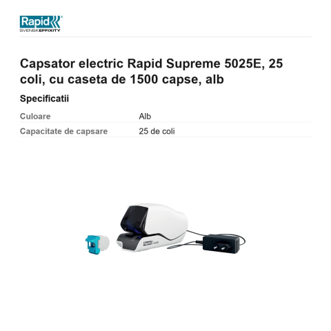 Capsator electric Rapid Supreme 5025E, 25 coli, cu caseta de 1500 capse, alb [2]