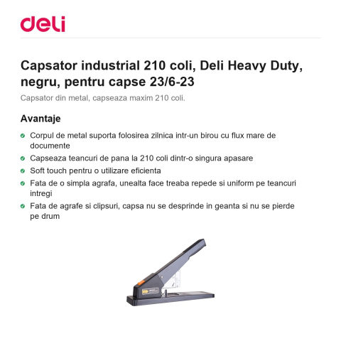 Capsator industrial 210 coli, Deli Heavy Duty, negru, pentru capse 23/6-23 [1]