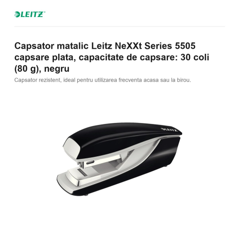 Capsator matalic Leitz NeXXt Series 5505 capsare plata, capacitate de capsare: 30 coli (80 g), negru [1]