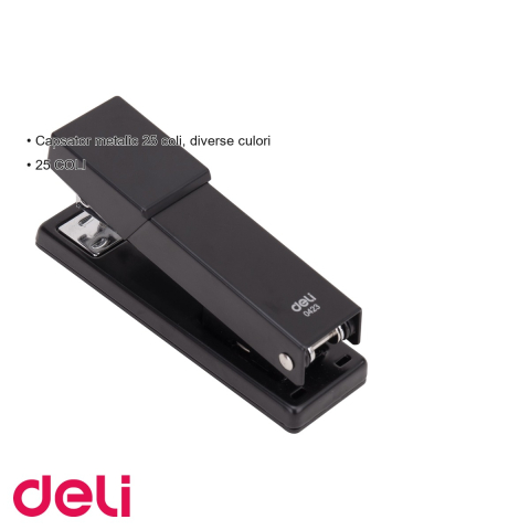 Capsator metalic Deli half strip, 25 coli, capse 24/6, pentru birou si uz general [2]