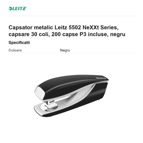 Capsator metalic Leitz 5502 NeXXt Series, capsare 30 coli, 200 capse P3 incluse, negru [2]