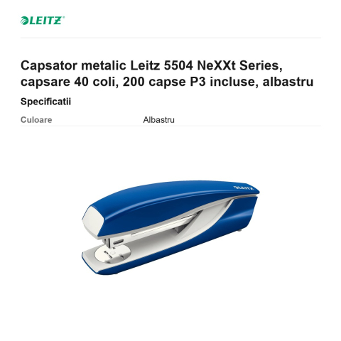 Capsator metalic Leitz 5504 NeXXt Series, capsare 40 coli, 200 capse P3 incluse, albastru [2]