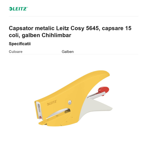 Capsator metalic Leitz Cosy 5645, capsare 15 coli, galben Chihlimbar [2]