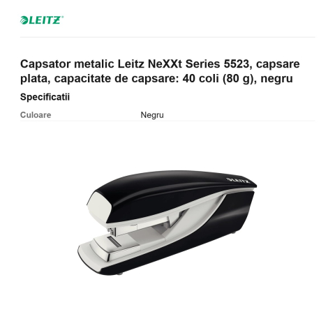 Capsator metalic Leitz NeXXt Series 5523, capsare plata, capacitate de capsare: 40 coli (80 g), negru [2]