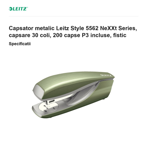 Capsator metalic Leitz Style 5562 NeXXt Series, capsare 30 coli, 200 capse P3 incluse, fistic [2]