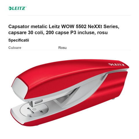 Capsator metalic Leitz WOW 5502 NeXXt Series, capsare 30 coli, 200 capse P3 incluse, rosu [2]