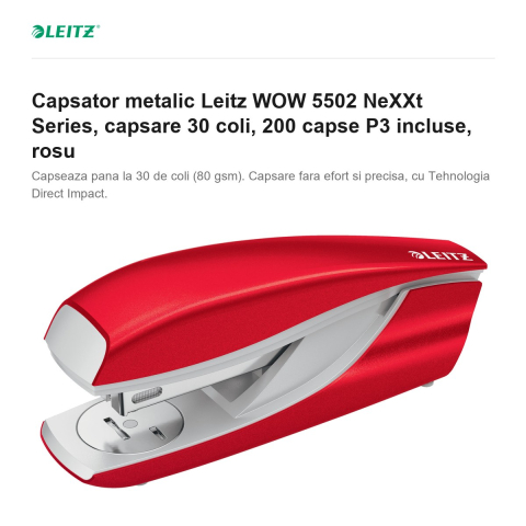 Capsator metalic Leitz WOW 5502 NeXXt Series, capsare 30 coli, 200 capse P3 incluse, rosu [1]