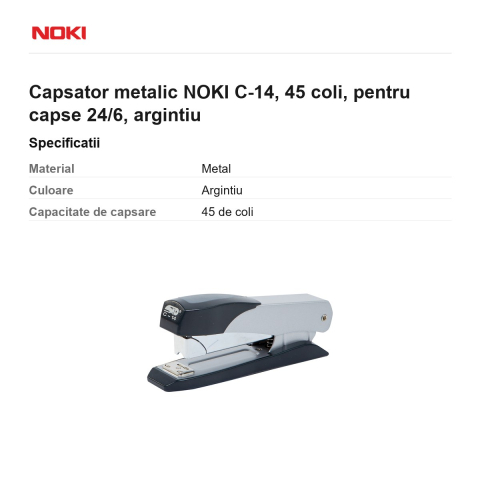 Capsator metalic NOKI C-14, 45 coli, pentru capse 24/6, argintiu [2]