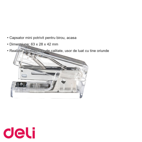 Capsator mini Deli NuSign transparent, 12 coli, capse 24/6 si 26/6, pentru birou si acasa [2]