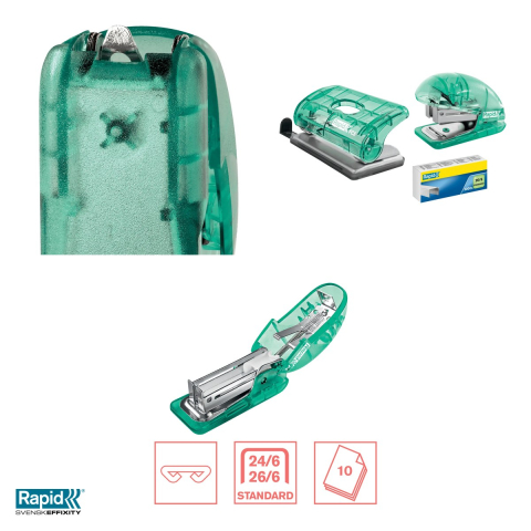 Capsator mini Rapid Colour'Breeze F4, 10 coli, pentru capse 24/6 si 26/6, 29x44x66 mm, verde [3]