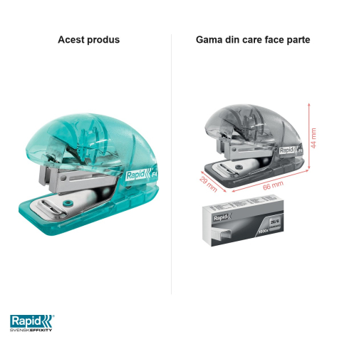 Capsator mini Rapid Colour'Breeze F4, 10 coli, pentru capse 24/6 si 26/6, albastru [5]