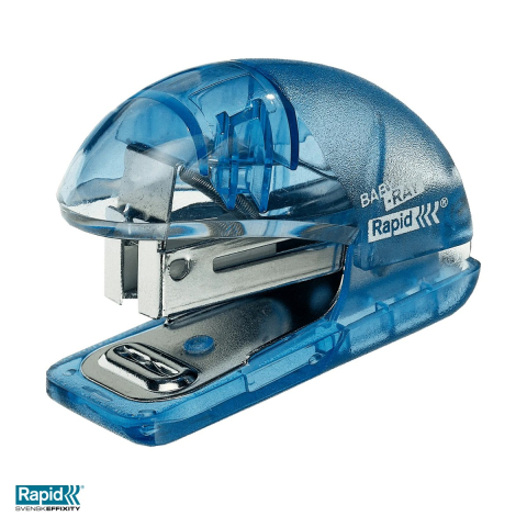 Capsatoare - Capsator mini Rapid F4, 10 coli, pentru capse 24/6 si 26/6, 93x33x125 mm, albastru translucid