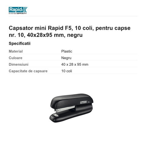 Capsator mini Rapid F5, 10 coli, pentru capse nr. 10, 40x28x95 mm, negru [2]