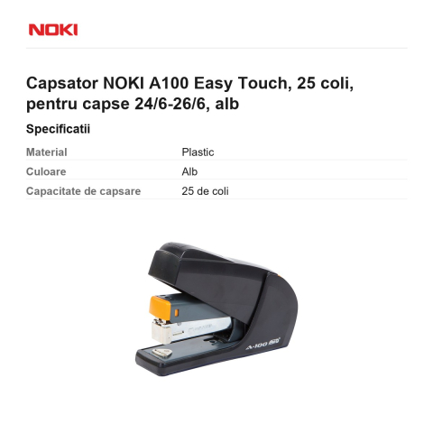 Capsator NOKI A100 Easy Touch, 25 coli, pentru capse 24/6-26/6, alb [2]