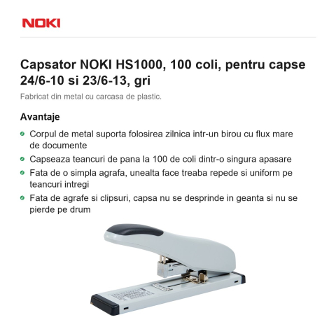 Capsator NOKI HS1000, 100 coli, pentru capse 24/6-10 si 23/6-13, gri [1]
