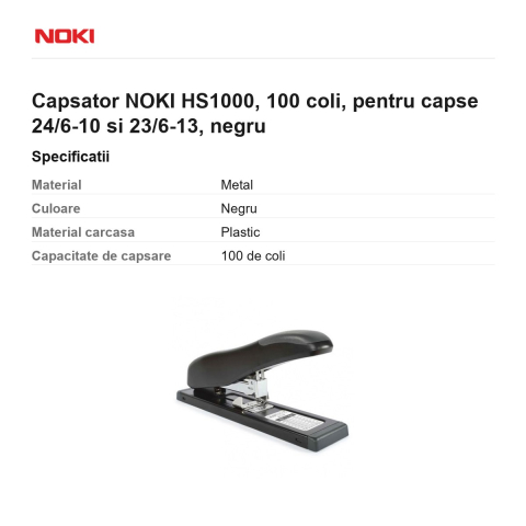 Capsator NOKI HS1000, 100 coli, pentru capse 24/6-10 si 23/6-13, negru [2]